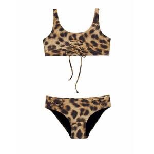 NEW PILY Q girls jungle lace up bikini set in brown